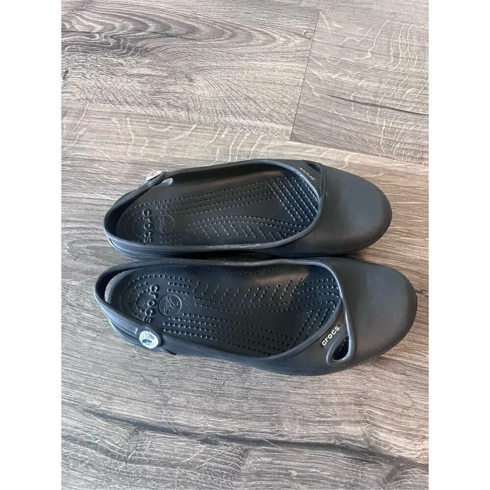 Crocs Women’s Size 6 Black Ballerina Flats Slingback Loafers Rhinestone